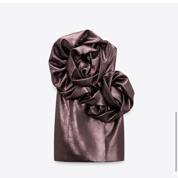 ZARA METALLIC BROWN ROSE 3D STRAPLESS DRESS - Picture 7 of 9